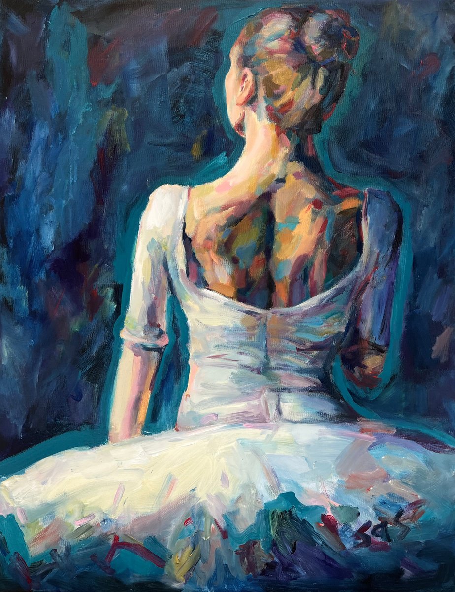 Expressive Portrait Acrylic Painting By Liubou Sas, 28 X 35", Ballerina, Original Artwork