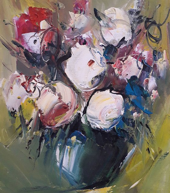 Abstract flowers 40x50cm, acrylic painting, ready to hang, abstract still life