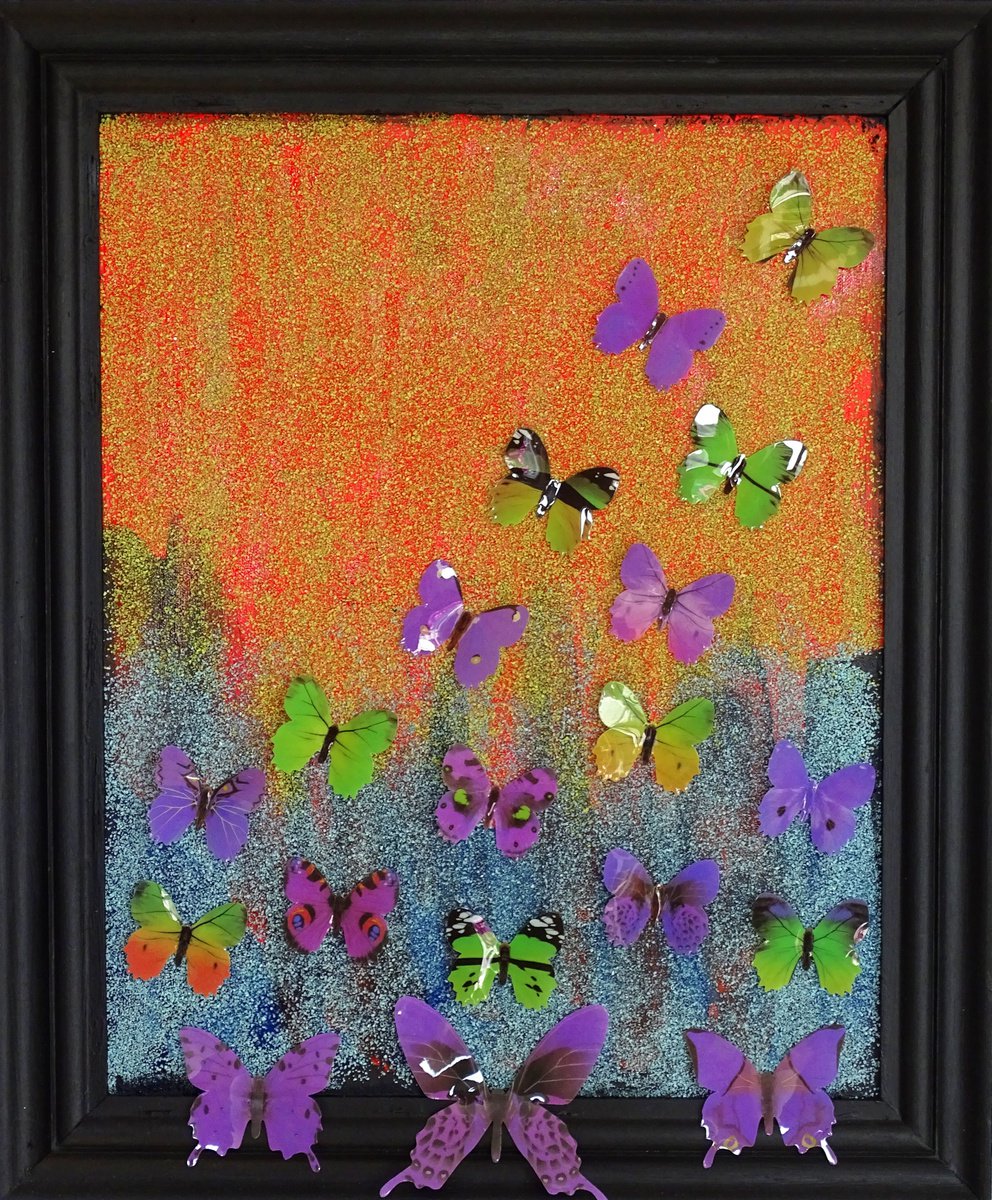 Butterflies on sandy beach 2 (framed artwork) by Conrad Bloemers