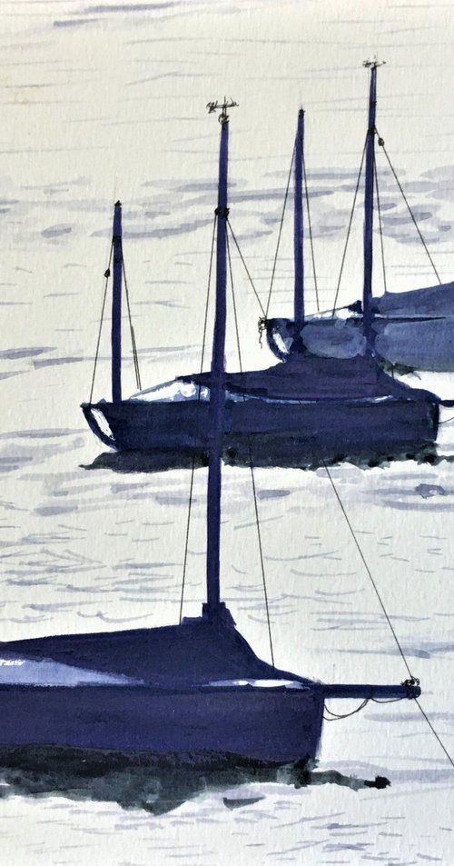 Salcombe: Moored at Dawn by Laurence Wheeler