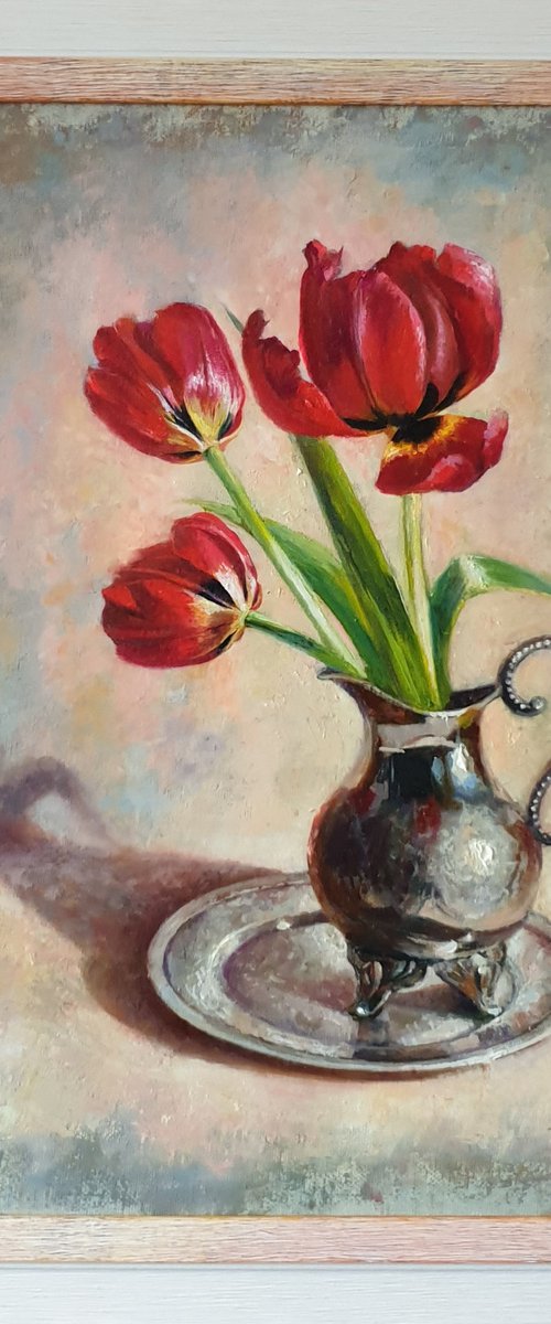 Tulips in a beautiful vase. by Anna Bessonova (Kotelnik)
