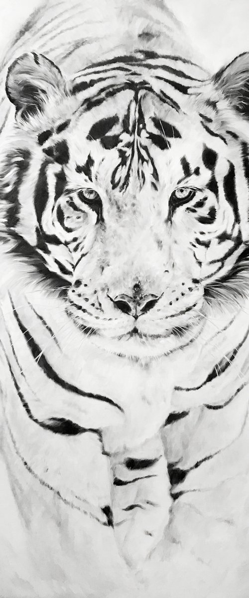 Original oil painting "White Tiger" 100*150 cm by Irina Ivlieva