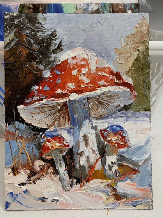 Fly agaric.winter forest.