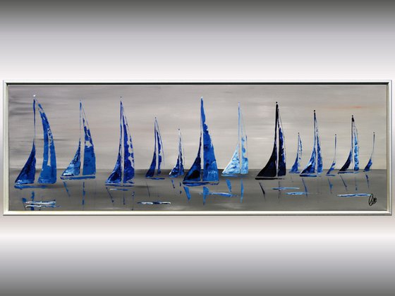 Summertime  acrylic abstract painting sailboat painting framed canvas wall art