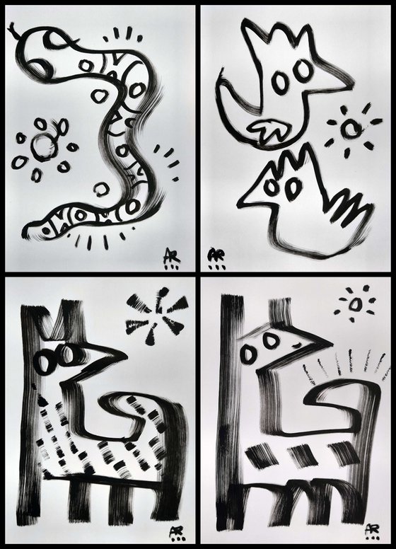 4 DRAWINGS B&amp;W