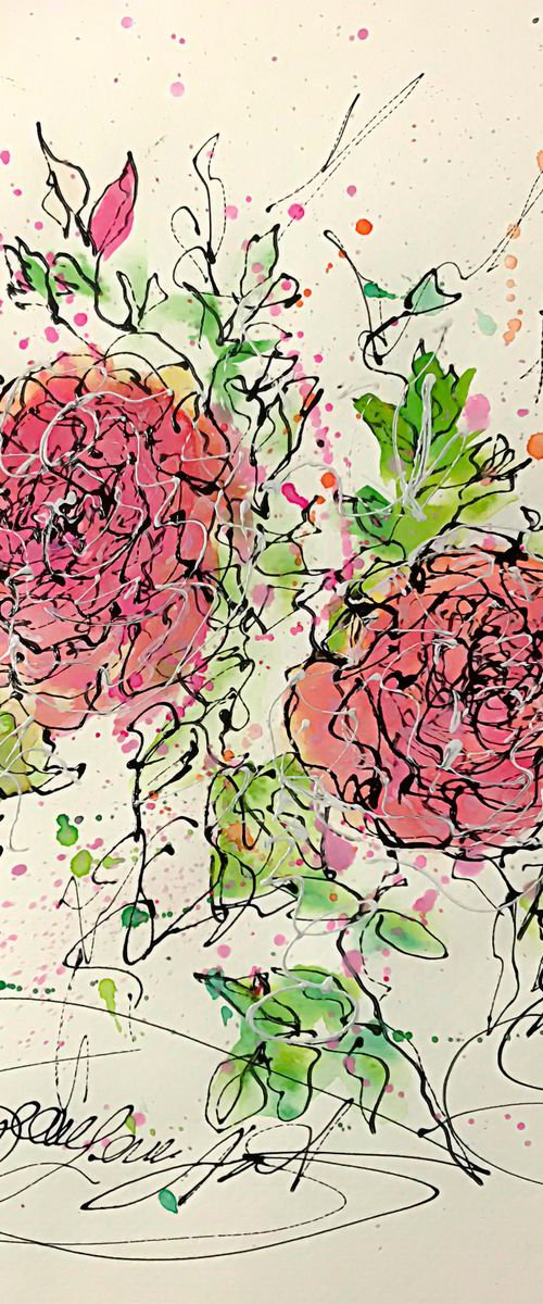 Roses Original Painting 12"x9" by OLena Art by Lena Owens at OLena Art