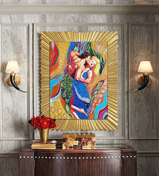 Love painting. Man and woman love couple portrait. Unique art gift for wife husband, Wedding Anniversary