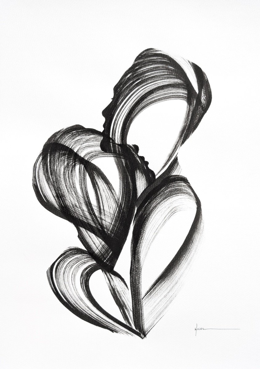 Expressive Ink Drawing , Echo Of A Hug By Nicol Vacaru, 15 X 22, Artwork For Sale On Artfinder