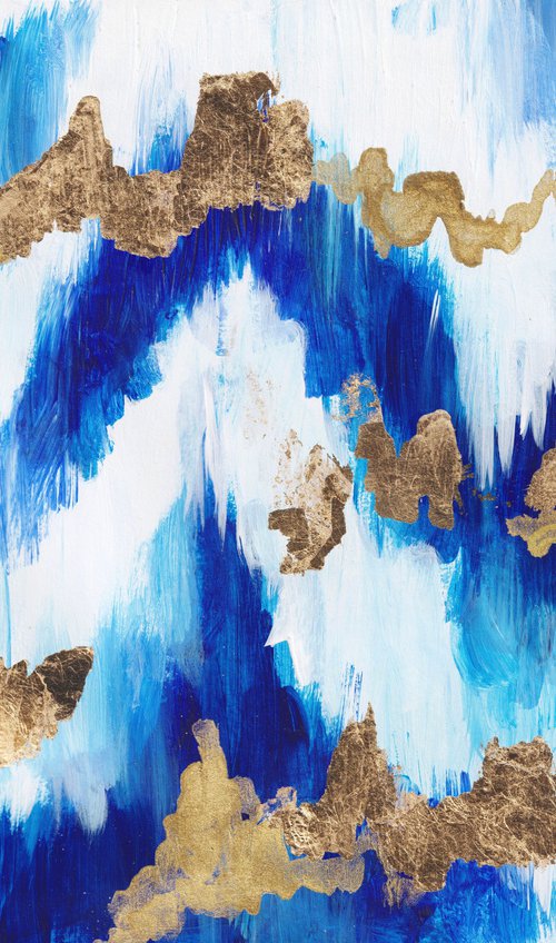 "Northern ligths"  landscape, original acrylic painting, abstract art, office home decor, gold, blue by Alexandra Dobreikin