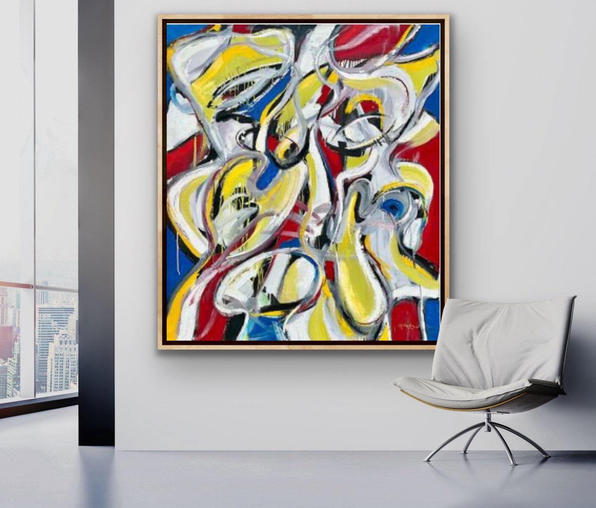 Urban And Pop Abstract Oil Painting By Gor Avetisyan, 47 X 55, Plateau Visions, Original Artwork