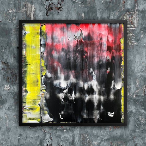 "Divisively So" - Original PMS Abstract Acrylic Painting On Plexiglass, Framed - 26" x 26"