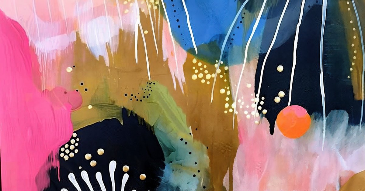 Abstract Acrylic Painting By V+V Kniazievi, 79 X 39", Enchanted Underwater Bloom #4, Original Artwork