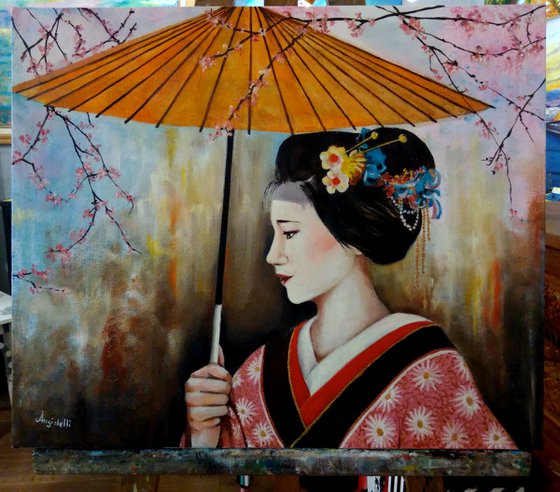 Peach blossom - mixed technique-geisha