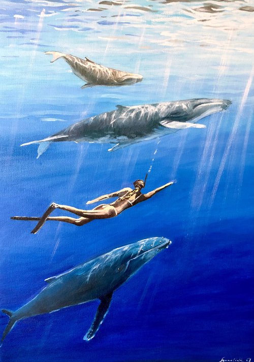 Diving with whales by Volodymyr Smoliak