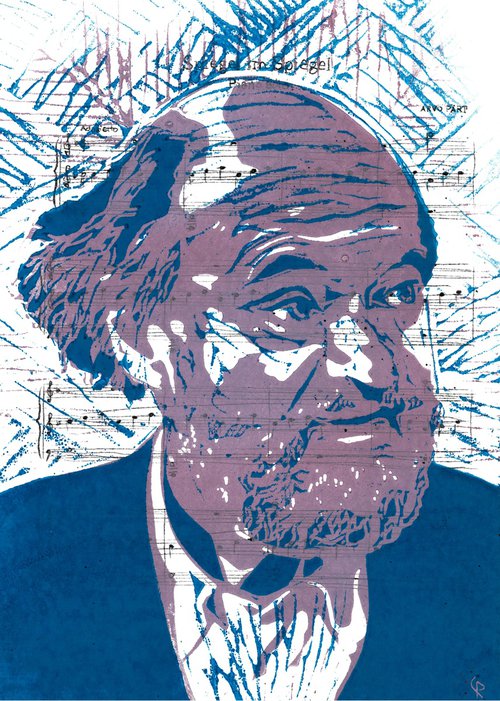 Composers - Pärt - Portrait on notes in violet and blue by Reimaennchen - Christian Reimann