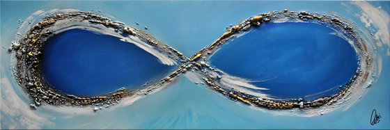 Infinity - abstract acrylic painting, canvas wall art, blue, black, white gold, framed modern art