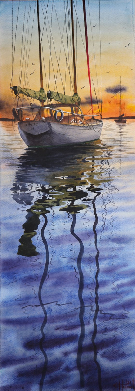 "Boat" 2021 Watercolor 25x70