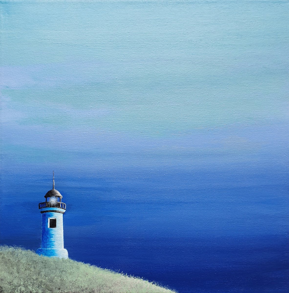 Impressionistic Landscape Acrylic Painting By Silvija Horvat, 16 X 16", Lighthouse #6, Original Artwork
