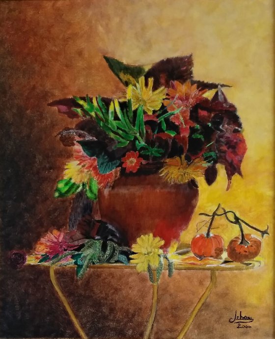 Flowers and pumkins - still life - bouquet - plant