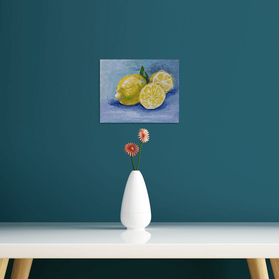 Lemon Painting Original Art Fruit Still Life Citrus Artwork Small Kitchen Wall Art