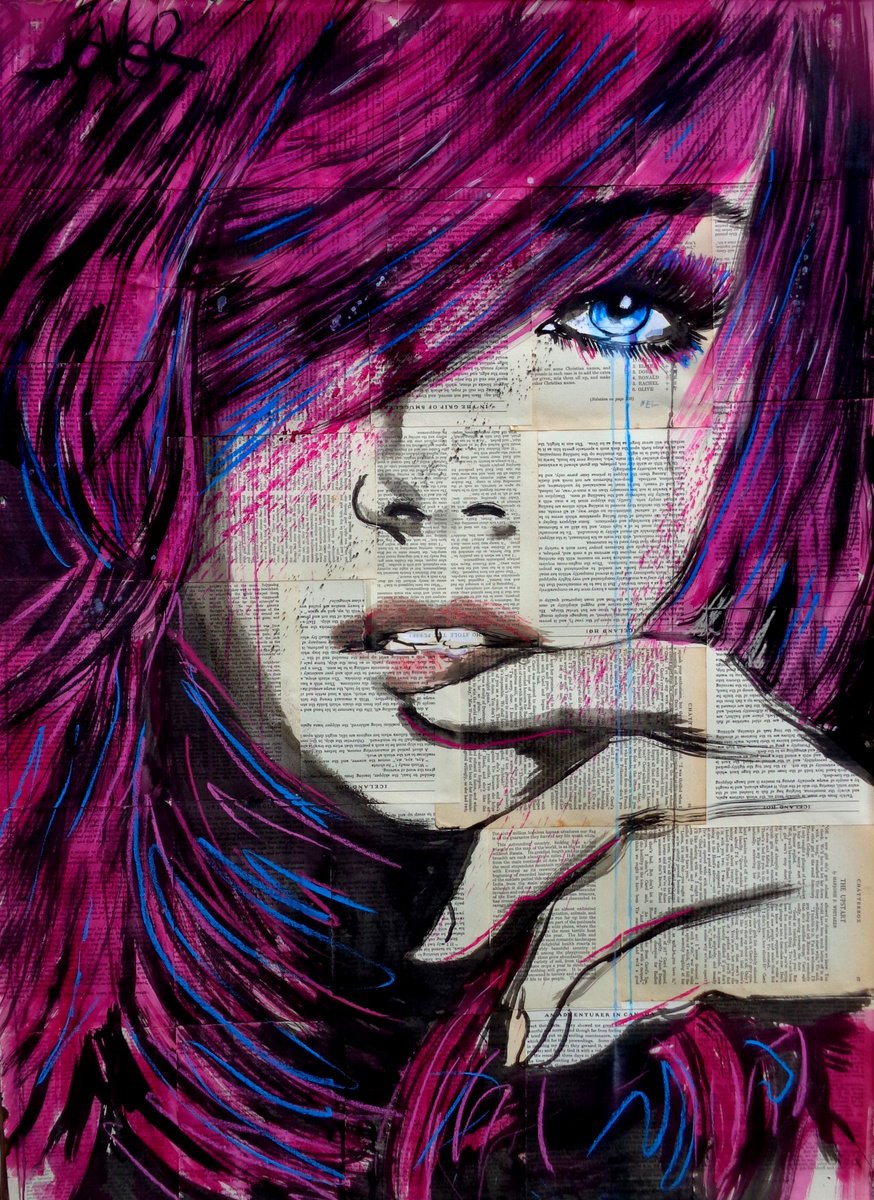 Expressive Portrait Ink Drawing By Loui Jover, 32 X 46", Drift, Original Artwork