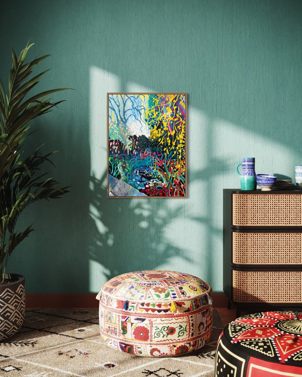 Expressive Botanical Acrylic Painting By Alice Gavin Atashkar, 24 X 31, The Pond, The Resting Place, Original Artwork