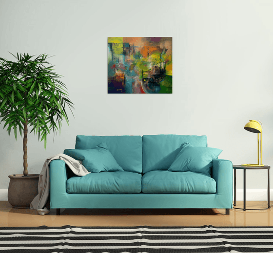 Immaterial Landscape, Home painting, Colorful art, Abstract Landscape, Blue green orange colorful oil on canvas