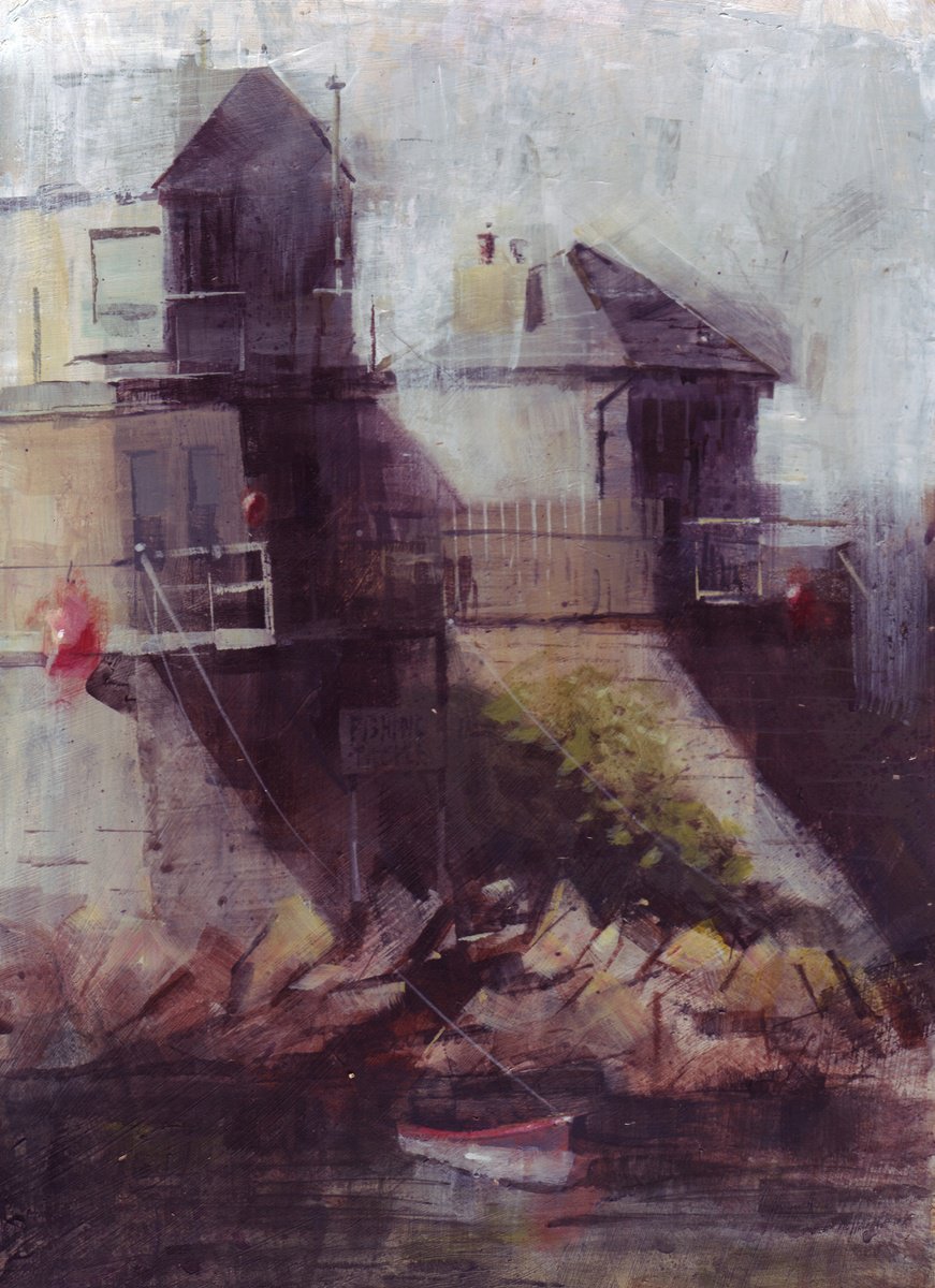 Impressionistic Landscape Acrylic Painting By Ray Belletty, 9 X 12", Ardglass Tackle Shop, Original Artwork