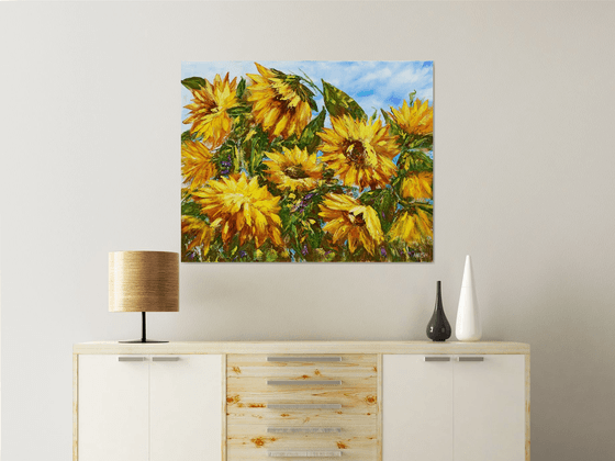 Sunflowers (100x80cm, oil painting, palette knife)