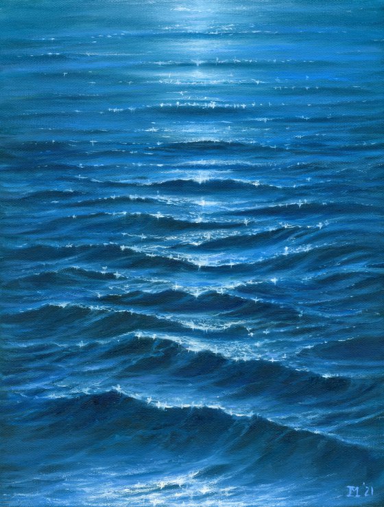The shining sea - seascape oil painting, ocean painting, sea painting, wave