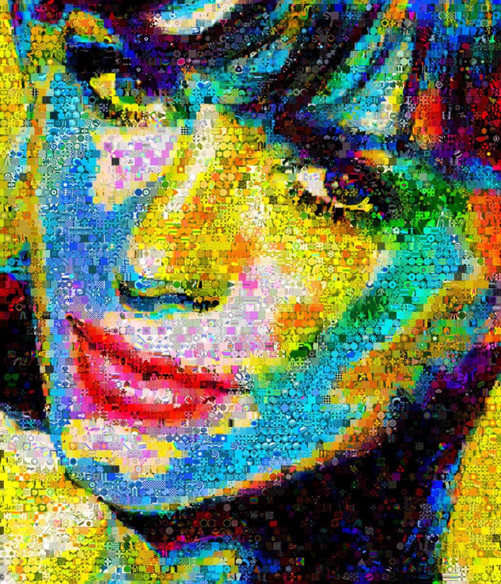 Portrait Painting By John Lijo Bluefish, 60 X 70, Liz -Hurley Abstract Collage, Original Artwork