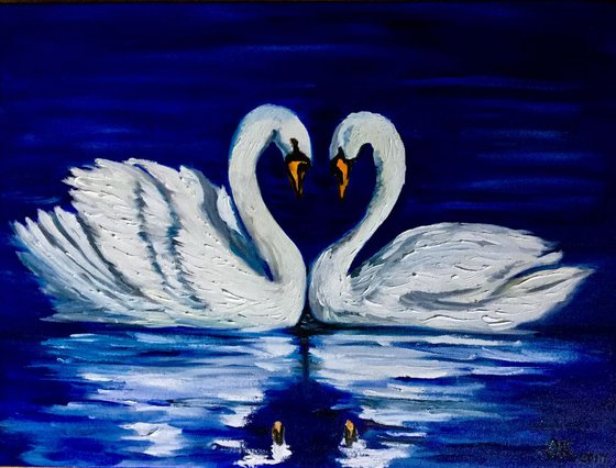 Swans . Together forever . Happy swans . Wedding present.  Gift idea.