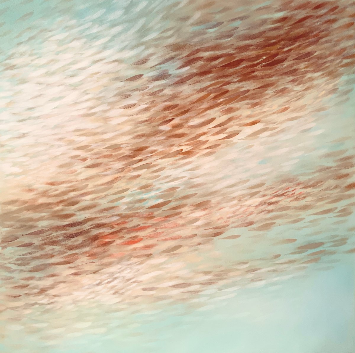 Abstract Landscape Acrylic Painting By Malgorzata Krakowiak, 35 X 35", Fish N*179, Original Artwork