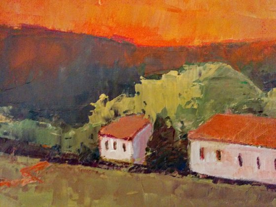 Neighbors on a hillock landscape oil painting