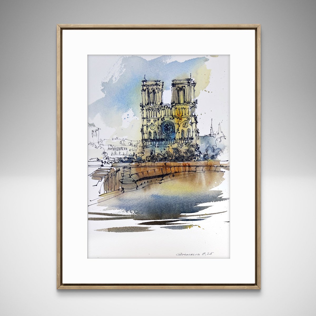 Impressionistic Cityscapes Watercolour By Eugenia Gorbacheva, 7 X 10, Timeless Notre Dame, Original Artwork