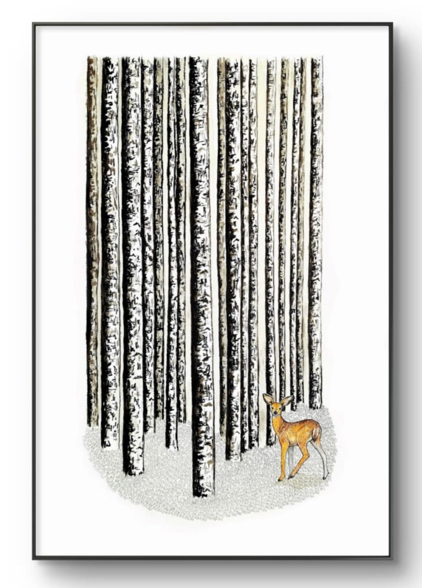 Illustrative Animal Watercolour By Marian Gorin, 15 X 24", Sentience, Original Artwork