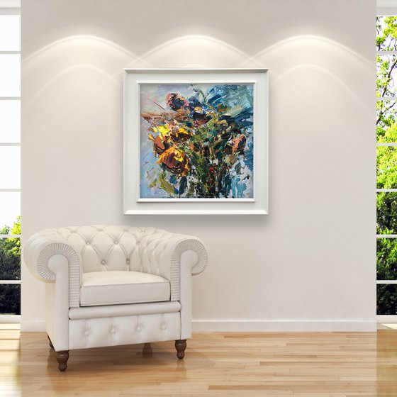 Modern Sunflowers Oil Painting on Canvas