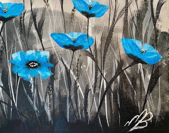 Blue Poppies on a Panoramic Canvas