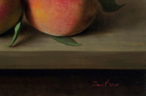 Peaches, 40 x 60 cm, oil on canvas 2018, original still life painting