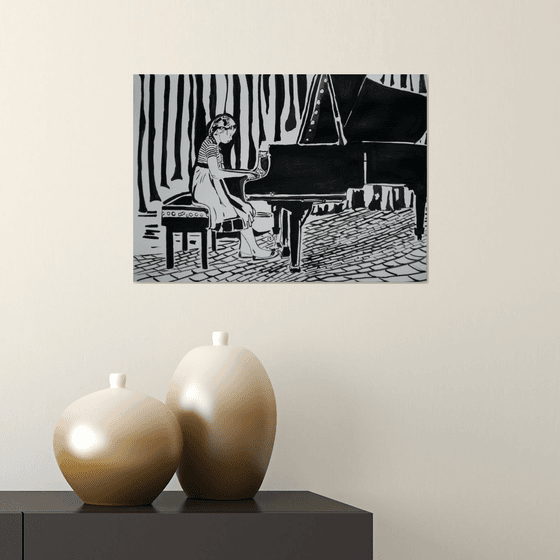 Girl play piano / 42 x 29.7 cm