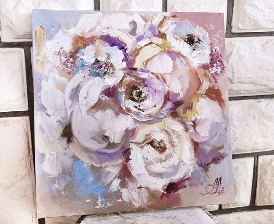 White flowers painting on canvas