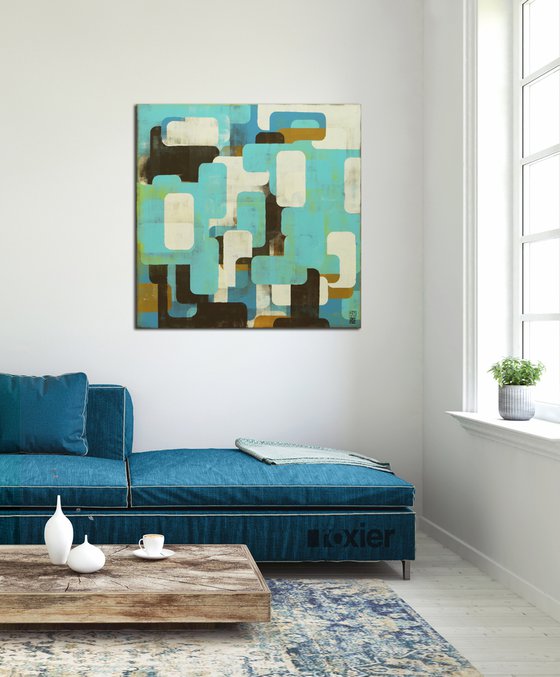 Layer Player in Blue- Abstract Painting - Ronald Hunter - 35.4x35.4" - 90x90CM - 8M