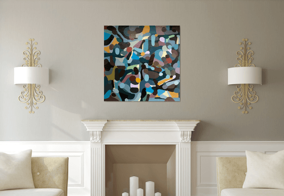 Abstract painting. Blue leaves
