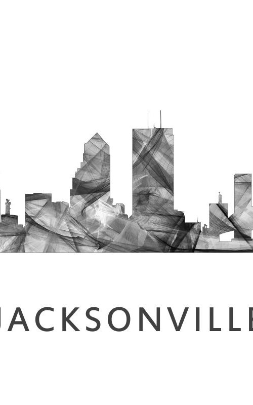Jacksonville Florida Skyline WB BW by Marlene Watson