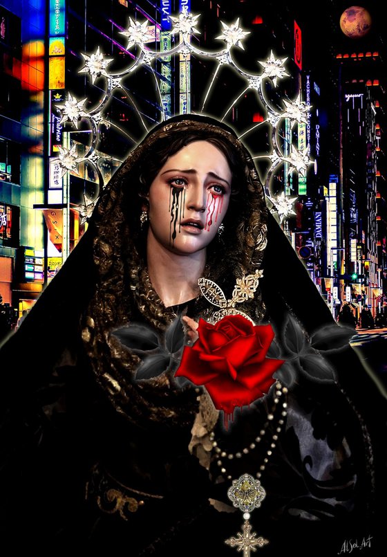 Gothic Madonna with Red Rose