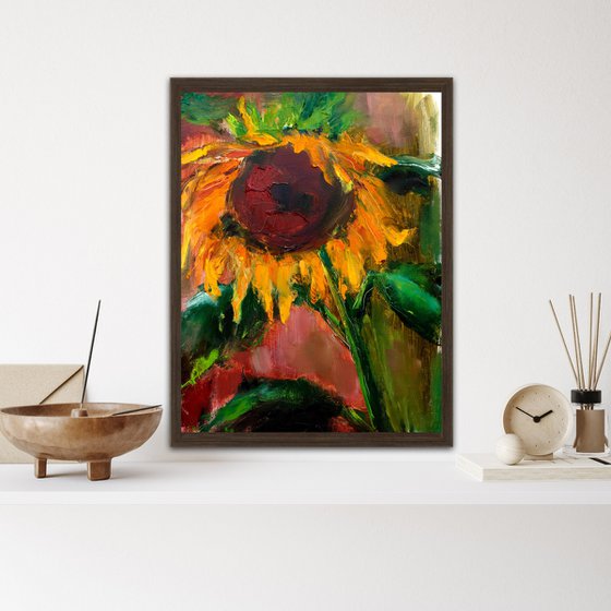 Vibrant Sunflower Painting on Paper Floral Art
