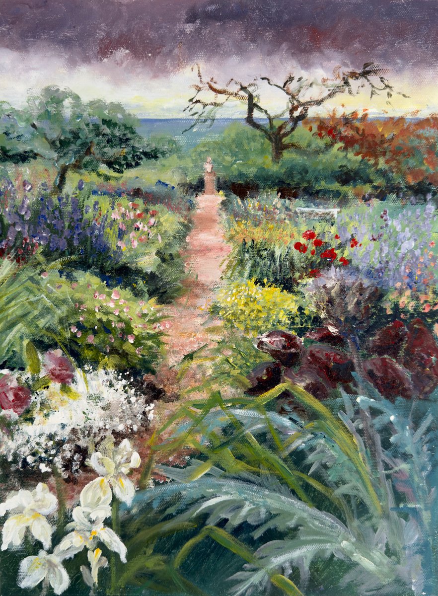 Impressionistic Botanical Oil Painting By Teresa Tanner, 12 X 16", Charleston Bloomsbury Garden, Original Artwork