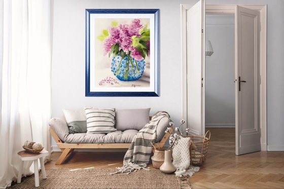 Lilac in blue vase
