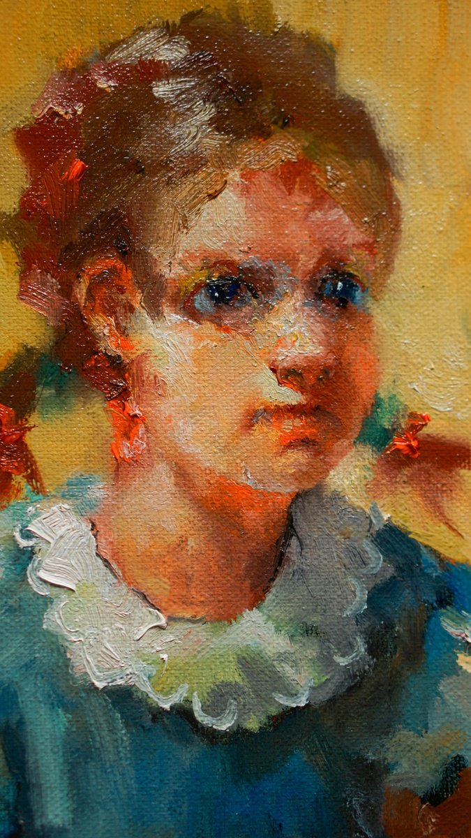 Impressionistic Portrait Oil Painting By Pavel Filin, 16 X 20", Braids, Original Artwork