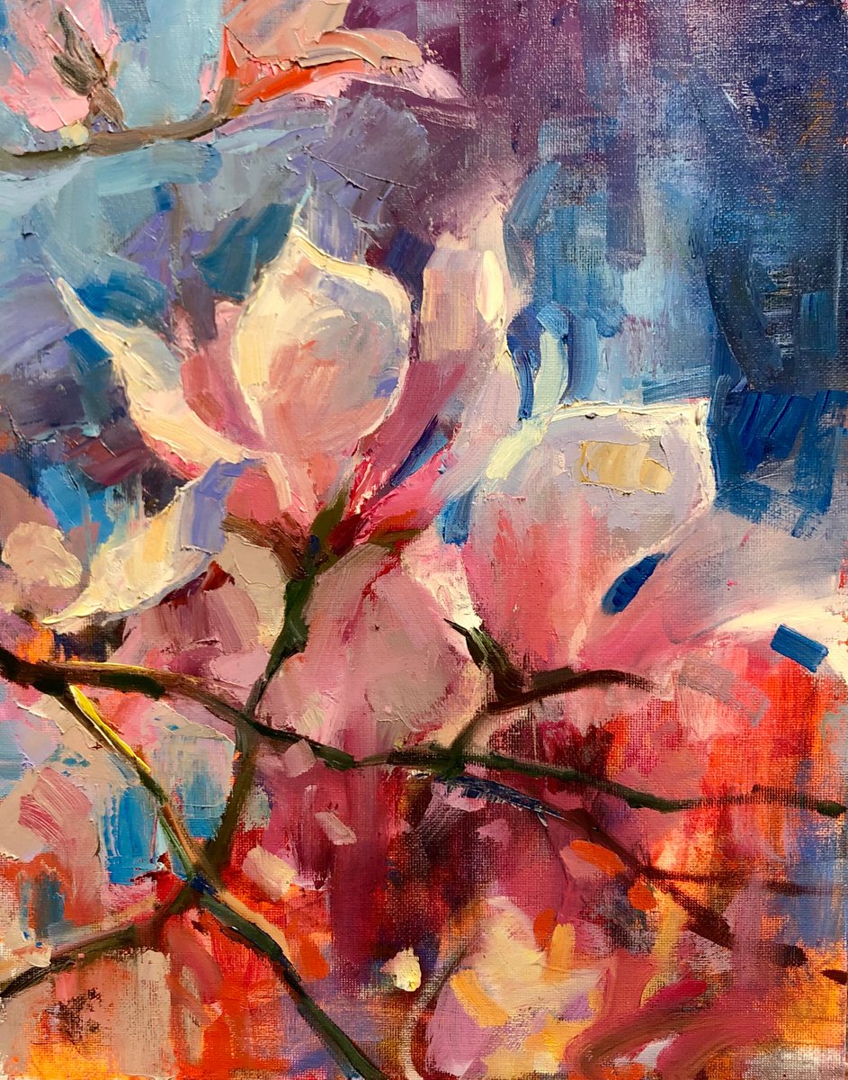 Magnolia Painting Spring Flowers Art Blooming Magnolias Original  Oil On Canvas Impression... by Emiliya Lane